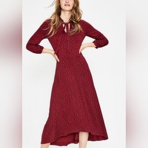 Boden Burgundy Polka Dot Midi Dress